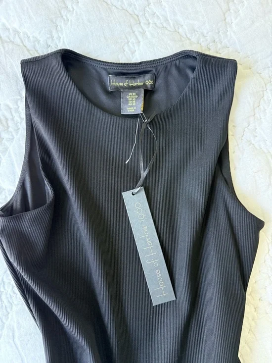 House of Harlow 1960 Black Ribbed Sleeveless Bodysuit - Picture 2 of 3